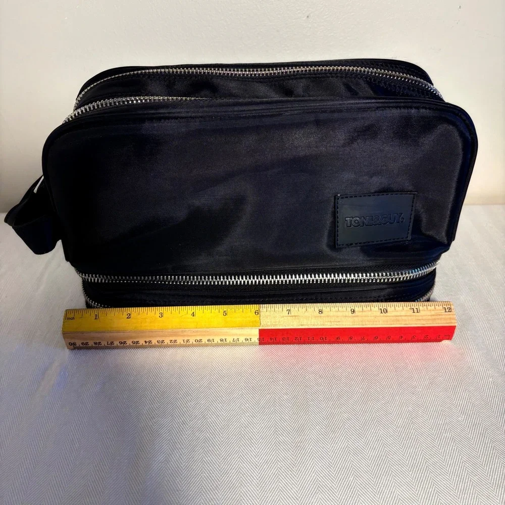 TONI&GUY Black Double Zip Hair Cady Toiletry Bag Cosmetic Travel Pouch Organizer